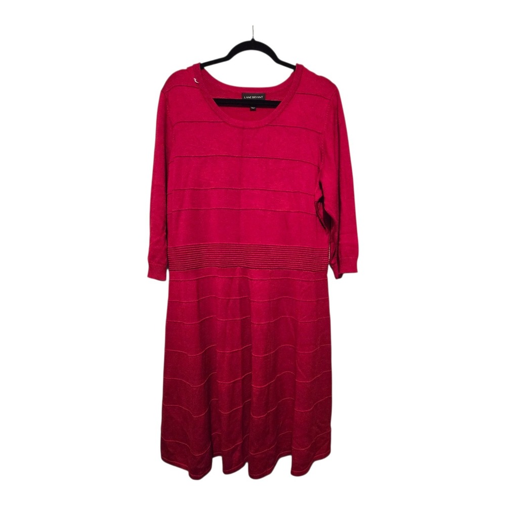 Lane Bryant Rib Knit Sweater Dress Women's 22 24 Venetian Red Skater Fit‎ Flare